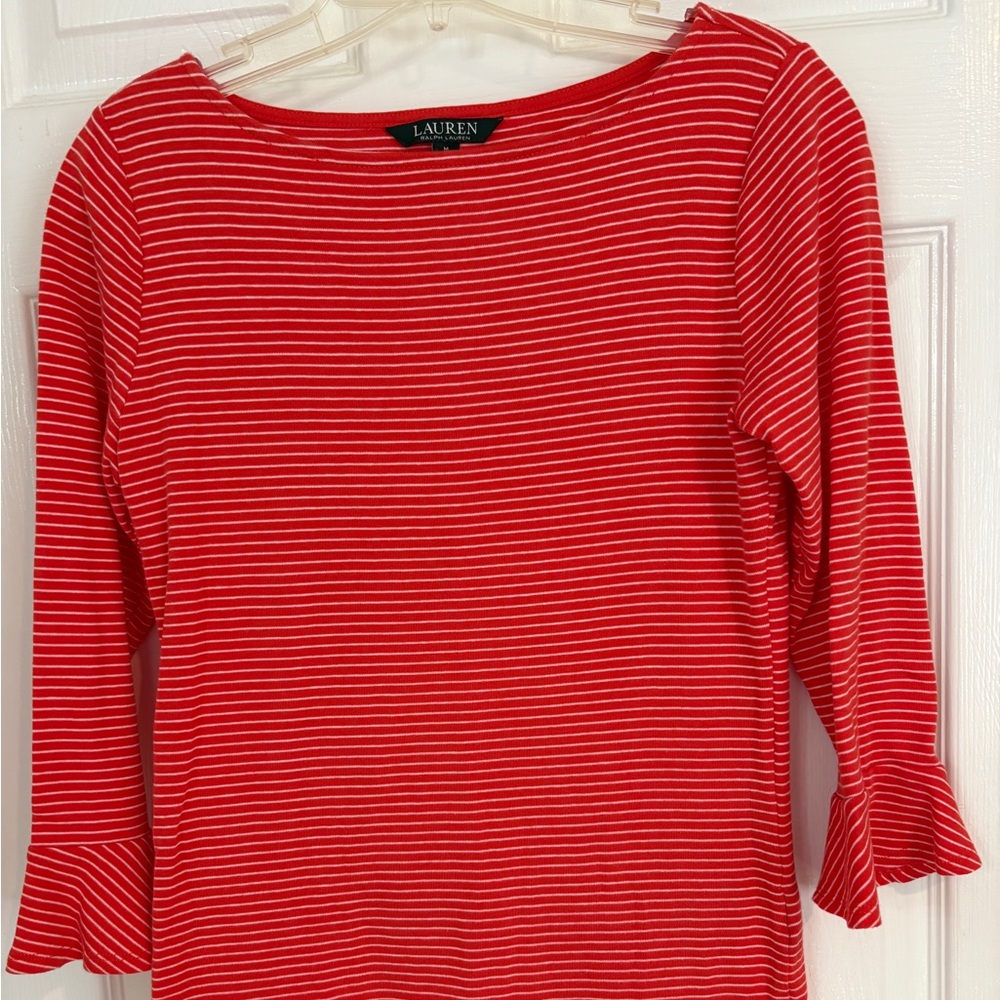 LAUREN by Ralph Lauren Orange Striped Women's Top